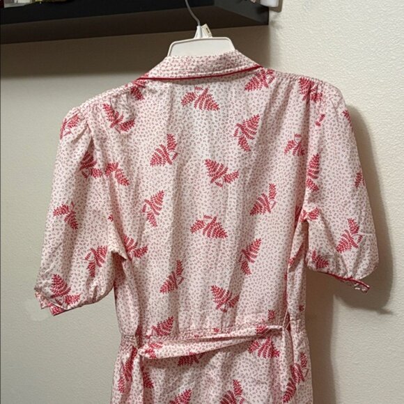 1980s Vintage Fashion! Leslie Fay Red & Cream Leaf Pattern Women’s Dress Sz 12 - Picture 4 of 6